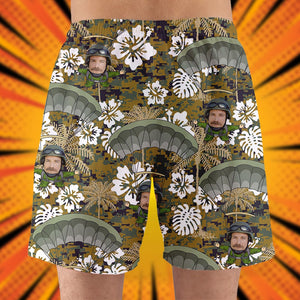 Custom Photo Hawaiian Shirt, Aloha Shirt and Mens Beach Shorts - Military Background - Hawaiian Shirts - GoDuckee