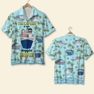 The Captain Is Our Designated Driver, Personalized Hawaiian Shirt and Men Beach Shorts, Gifts for Cruising Lovers - Hawaiian Shirts - GoDuckee