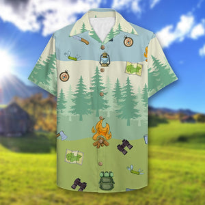 Personalized Camping Couple Hawaiian Shirt - Flamingo Husband and Wife, Camping Partners For Life - Hawaiian Shirts - GoDuckee