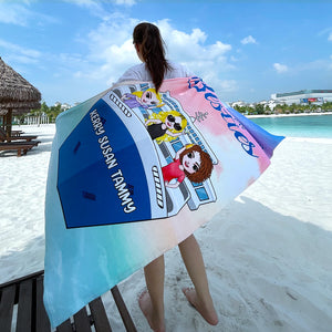Cruisin' And Boozin' With My Besties - Personalized Beach Towel - Gifts For Best Friends, Cruising Sister, Besties frd2104 Fol8-Vd2 - Beach Towel - GoDuckee