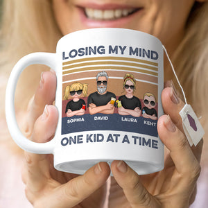 Dad Losing My Mind One Kid At A Time, Personalized White Mug, Funny Dad Gifts - Coffee Mug - GoDuckee