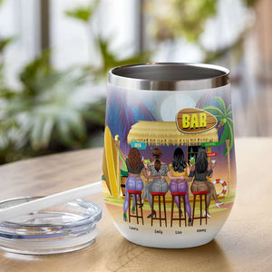 Personalized Bar Besties Wine Tumbler - You May Call It Girls Night We Call It Therapy - Beach Girls - Wine Tumbler - GoDuckee