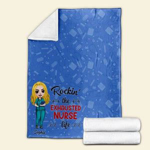 Rockin' The Exhausted Nurse Life - Personalized Nurse Blanket - Gift For Nurse - Blanket - GoDuckee