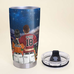 Personalized Baseball Couple Tumbler Cup - Love You To The Centerfield Fence and Back - Couple Shoulder to Shoulder - Tumbler Cup - GoDuckee