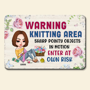 Warning Knitting Area Enter At Own Risk, Personalized Metal Art, Gifts for Knitting Lovers - Metal Wall Art - GoDuckee