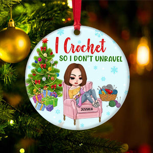 I Crochet So I Don't Unravel, Personalized Crochet Xmas Circle Ceramic Ornament - Ornament - GoDuckee