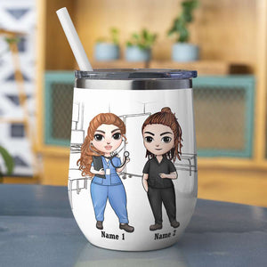 Personalized Nurse Bestie Dolls Wine Tumbler - Talk About Sex Lives and Poo - Wine Tumbler - GoDuckee