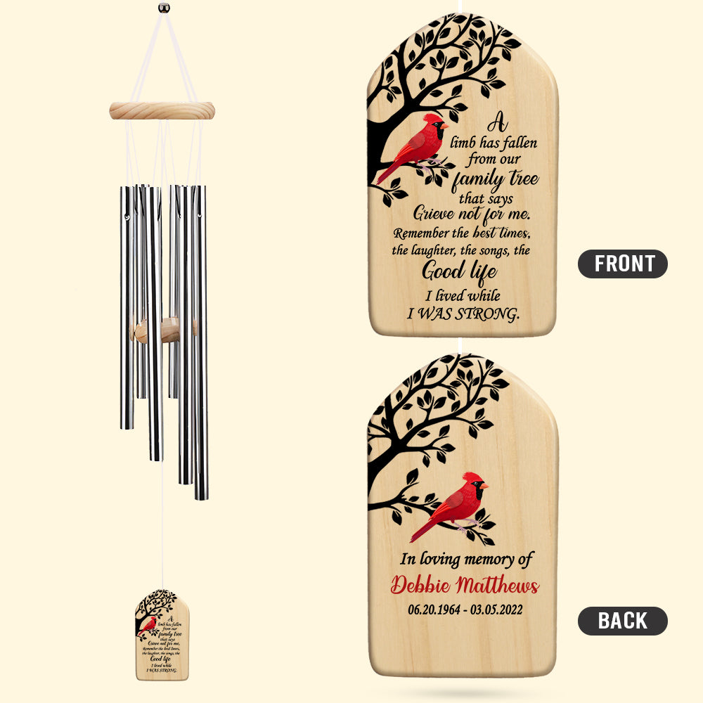 Personalized Cardinal Wind Chimes, A Limb Has Fallen From Family Tree, Memorial Gift for Loss Of Loved One - Wind Chimes - GoDuckee