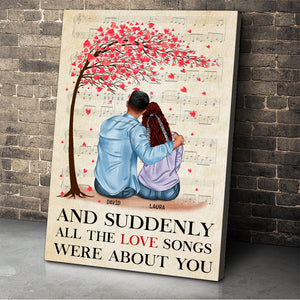 Personalized Jean Couple Poster - And Suddenly All The Love Songs Were About You - Hugging Couple - Poster & Canvas - GoDuckee