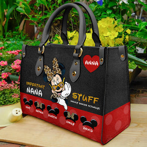 Grandma Important Stuff, Personalized Leather Bag - Leather Bag - GoDuckee