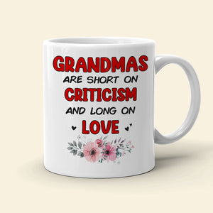 Grandmas Are Short On Criticism And Long On Love, Grandparents And Children Personalized Coffee Mug Gift For Grandparents - Coffee Mug - GoDuckee