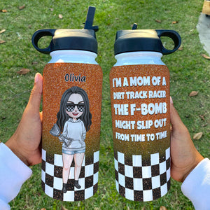Personalized Dirt Track Racing Mom Water Bottle - I'm A Mom Of A Dirt Track Racer - chibi racing girl - Water Bottles - GoDuckee