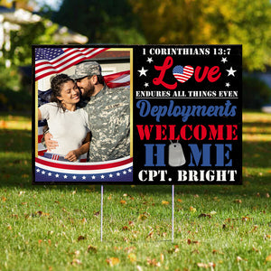 Military Love Endures All Things Even Deployments, Personalized Metal Sign With Upload Image - Metal Wall Art - GoDuckee