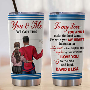 Personalized Hockey Couple Tumbler Cup - I Love You To The Rink and Back - Gift for Him/Her - Couple Shoulder to Shoulder - Tumbler Cup - GoDuckee