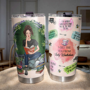 Personalized J.Q. Author Book Tumbler Cup - I Get The Tea From Lady Whistledown - Reading Girl - Tumbler Cup - GoDuckee