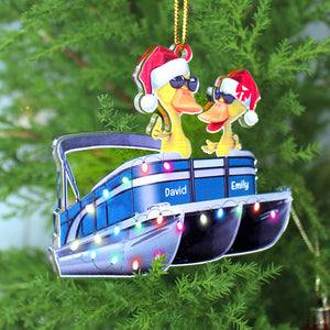 Pontoon Duck Couple - Personalized Christmas Ornament - Christmas Gift For Pontoon Lovers - Ornament - GoDuckee