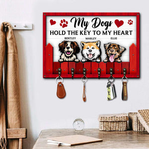 Dogs Hold The Key To My Heart, Personalized Wood Key Hanger for Dog Lovers - Wood Sign - GoDuckee