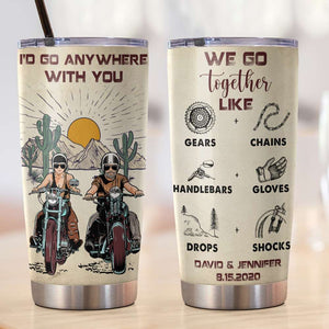 Personalized Biker Couple Tumbler - I'd Go Anywhere With You - Marriage Chapter - Tumbler Cup - GoDuckee