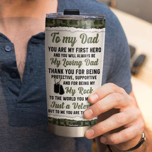 My Loving Dad My Rock My World, Personalized Tumbler, Gifts for Dads, Kid Hugging Dad - Tumbler Cup - GoDuckee