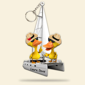 Catamaran Duck - Personalized Duck Couple Keychain - Keychains - GoDuckee