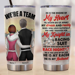 Personalized Racing Couple Tumbler - We're A Team Till Death Do Us Apart - Tumbler Cup - GoDuckee