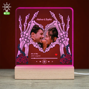 Custom Couple Skull Led Light 3D Wooden Base - Gift For Couple - Led Night Light - GoDuckee