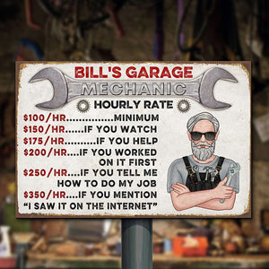 Garage Hourly Rate, Personalized Metal Sign, Funny Gift for Mechanic - Metal Wall Art - GoDuckee