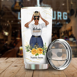 Personalized Melanin Queen Tumbler - She Who Kneels Before God Can Stand Before Anyone - Tumbler Cup - GoDuckee