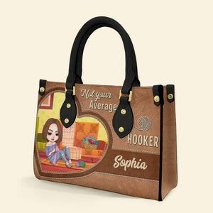 Knitting Not Your Average Hooker, Personalized Knitting Girl Leather Bag, Gift for Craft Girls - Leather Bag - GoDuckee