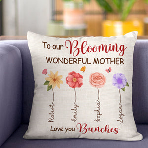 To Our Blooming Wonderful Mother, Personalized Pillow, Gift For Mom, Mom's Blooming Flowers Pillow Mother's Day Gift - Pillow - GoDuckee