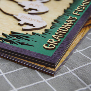 Grandma's Fishing Buddies Personalized Layered Wood Sign Stand Gift For Family - Wood Sign - GoDuckee
