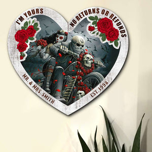 I'm Yours No Returns or Refunds, Personalized Couple Wood Sign, Gift for Bikers - Wood Sign - GoDuckee