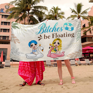Be Floating, Personalized Beach Towel, Gift For Best Friends, Salty Sister, Besties - Beach Towel - GoDuckee