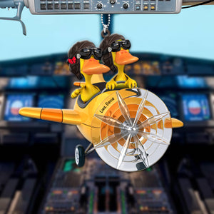 Personalized Pilot Duck Couple Keychain - Custom Name - Keychains - GoDuckee