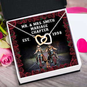 Biker Couple Marriage Chapter - Personalized Interlocking Hearts Necklace - Gift for Him/Her - Jewelry - GoDuckee