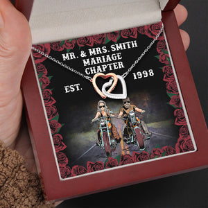 Biker Couple Marriage Chapter - Personalized Interlocking Hearts Necklace - Gift for Him/Her - Jewelry - GoDuckee