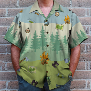 Personalized Camping Couple Hawaiian Shirt - Flamingo Husband and Wife, Camping Partners For Life - Hawaiian Shirts - GoDuckee