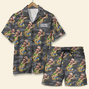 Fishing Custom Face Photos Seamless Pattern, Personalized Hawaiian Shirt and Men Beach Shorts, Gifts for Fishing Lovers - Hawaiian Shirts - GoDuckee