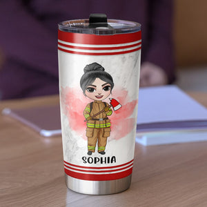 Personalized Female Firefighter Tumbler Cup - Some Women Wear Heels I Prefer My Bunker Gear - Chibi Firefighter - Tumbler Cup - GoDuckee