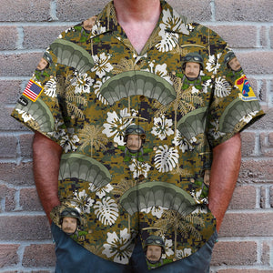 Custom Photo Hawaiian Shirt, Aloha Shirt and Mens Beach Shorts - Military Background - Hawaiian Shirts - GoDuckee