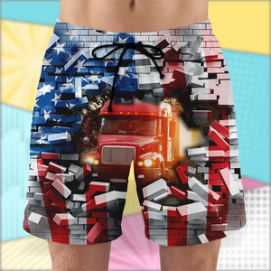 Custom Photo Hawaiian Shirt, Aloha Shirt and Mens Beach Shorts - Truck With Bricks Background - Hawaiian Shirts - GoDuckee