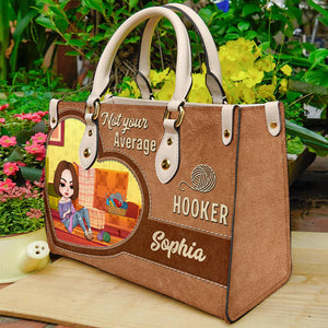 Knitting Not Your Average Hooker, Personalized Knitting Girl Leather Bag, Gift for Craft Girls - Leather Bag - GoDuckee