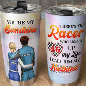 Personalized Racing Couple Tumbler Cup - You Are My Sunshine - Couple Shoulder to Shoulder - Tumbler Cup - GoDuckee