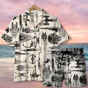 Hawaiian Shirt & Men's Beach Shorts - Spaceship Pattern - Hawaiian Shirts - GoDuckee