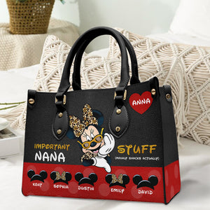 Grandma Important Stuff, Personalized Leather Bag - Leather Bag - GoDuckee