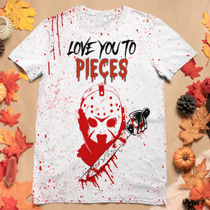 Horror Couple Love You To Pieces, Personalized Couple Halloween Shirt, Gift for Loved One - AOP Products - GoDuckee