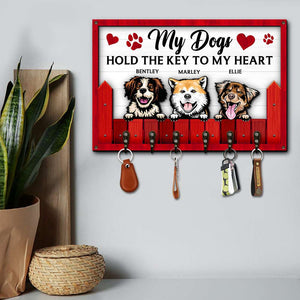 Dogs Hold The Key To My Heart, Personalized Wood Key Hanger for Dog Lovers - Wood Sign - GoDuckee