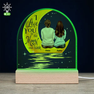 I Love You To The Moon And Back, Mom And Child Personalized Led Light Wooden Base Gift For Mom - Led Night Light - GoDuckee