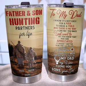 Father Son Hunting Partners for Life, Personalized Tumbler, Gifts for Dad, Hunting with Son - Tumbler Cup - GoDuckee