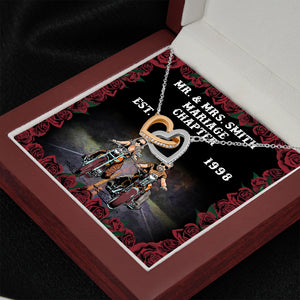 Biker Couple Marriage Chapter - Personalized Interlocking Hearts Necklace - Gift for Him/Her - Jewelry - GoDuckee